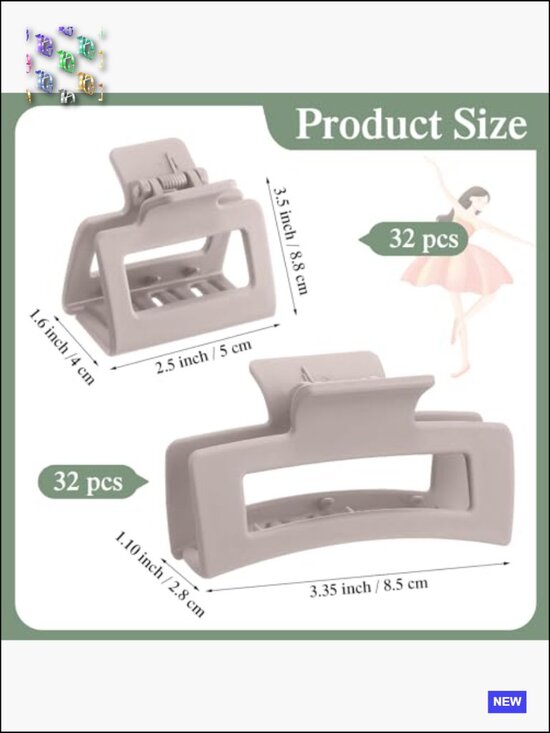 64 Pcs Rectangle Matte Hair Claw Clips Bulk Set for Thick Hair Non Slip Metal main image 6